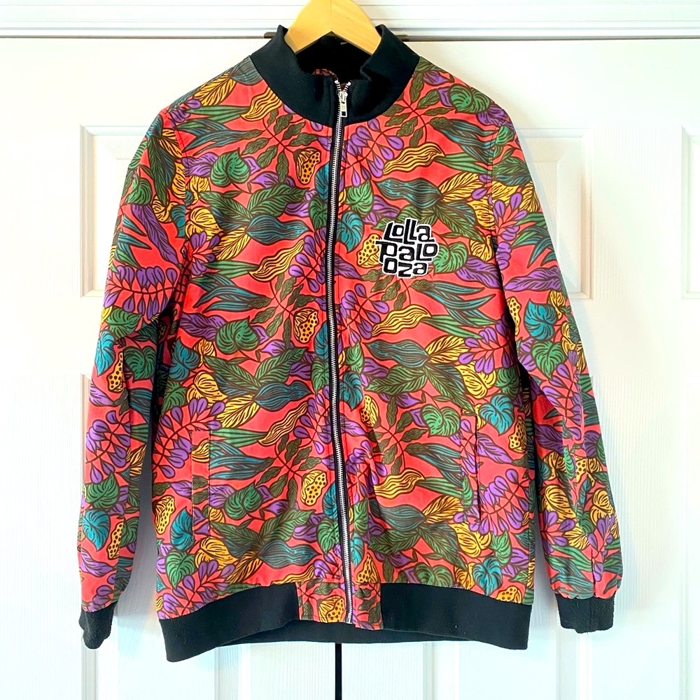 Strata Coral Tropical Print Lollapalooza Bomber Jacket, XL